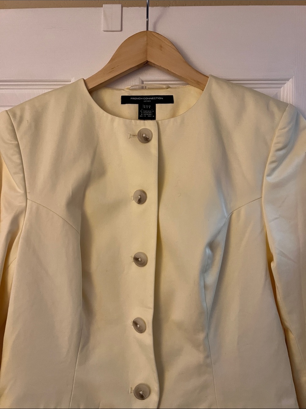 French Connection light yellow Round-Neck Button Blazer
